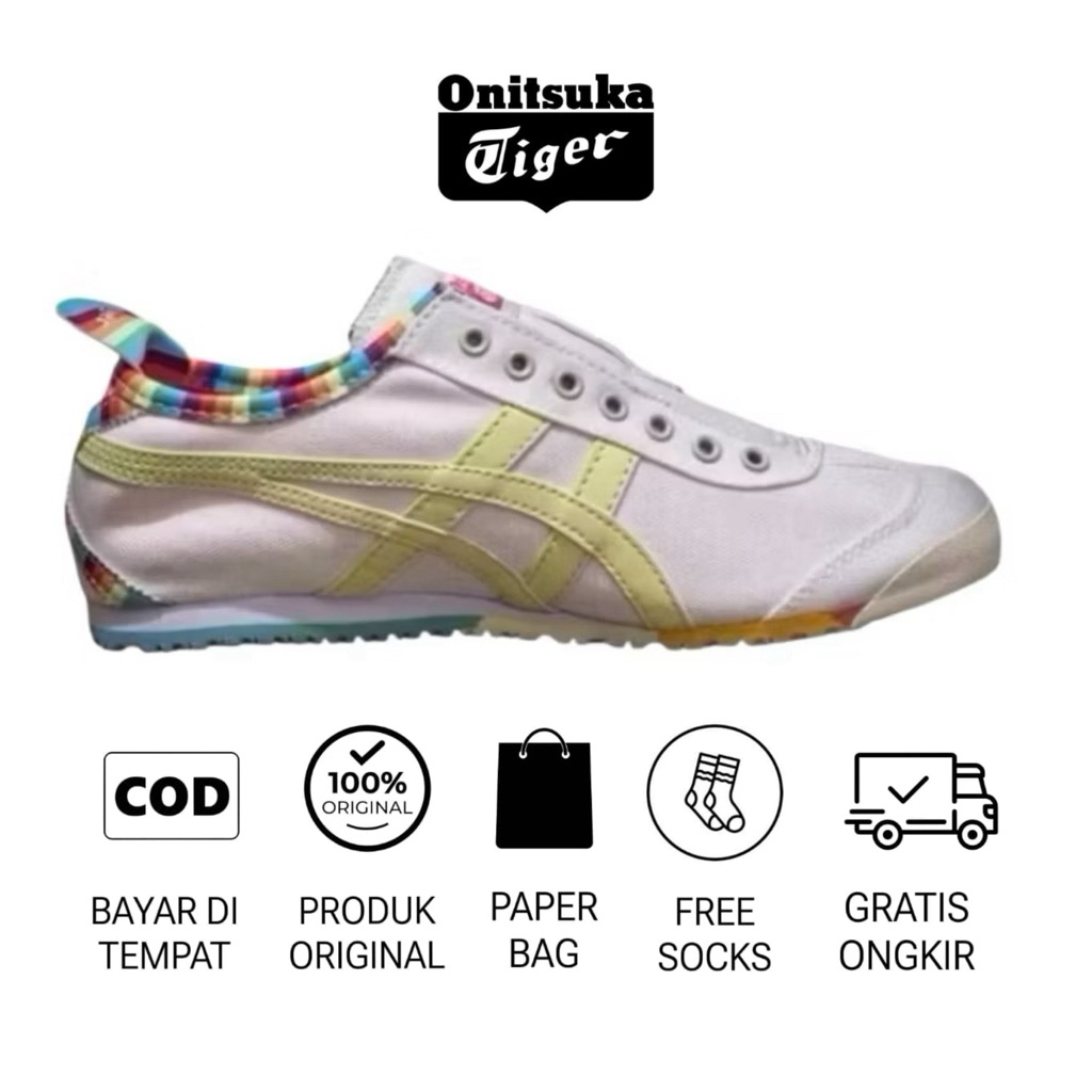 sepatu onitsuka slip on white rainbow original sepatu wanita