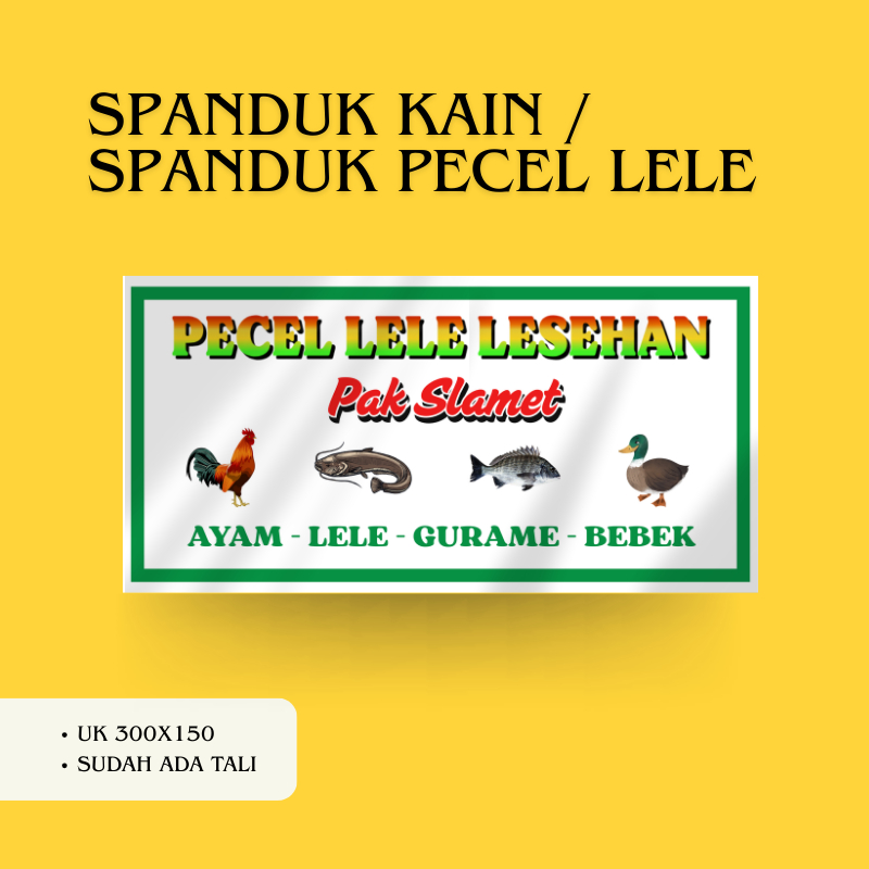 SPANDUK KAIN WARUNG PECEL LELE CUSTOM DESAIN UK 300X150CM