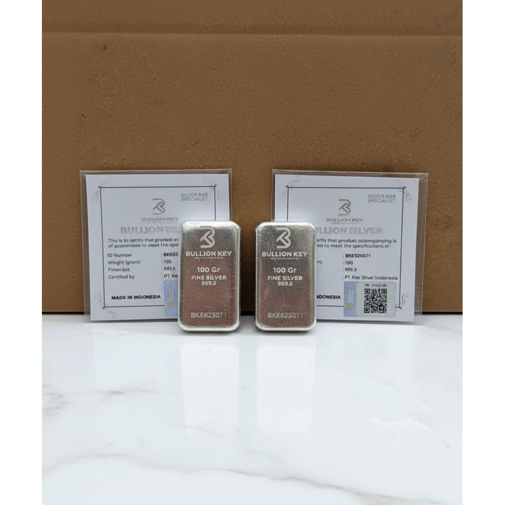PAKET BULLIONKEY PERAK BATANGAN 100GR × 2/BULLION KEY SILVER BAR 100GR × 2/PERAK ASLI 100%