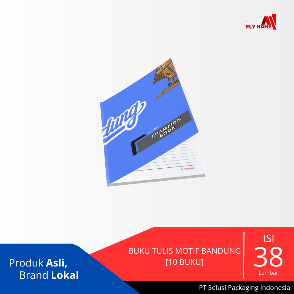 

FLYHOME Buku tulis 1 pack [10 buku] 38 lembar 16x21 tebal 75gsm buku sekolah motif BANDUNG