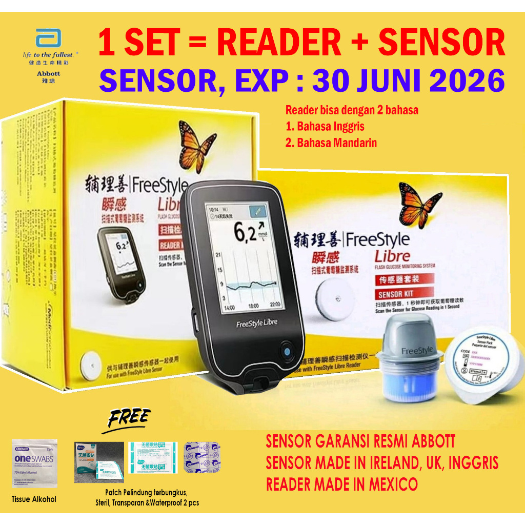 Reader + Sensor FreeStyle Libre Sensor Jaminan 1000% ORI dari Abbott