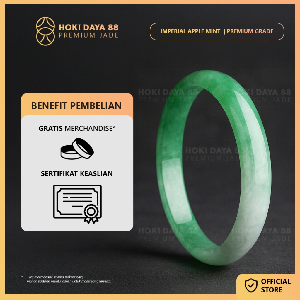Imperial Premium - Gelang Bangle Giok Asli Burma Myanmar Type A Jadeite Jade Imperial