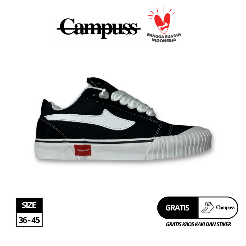 Campuss Fatboy Black White Sepatu Sneakers Casual Unisex Pria Wanita Sepatu Gemuk Size 36-45 Bahan K