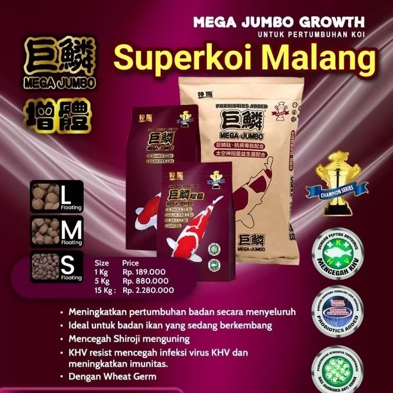 Mega Jumbo Growth 15KG Super Grow Color Warna Pertumbuhan Growth Colour Pakan Ikan Koi Import 15 KG