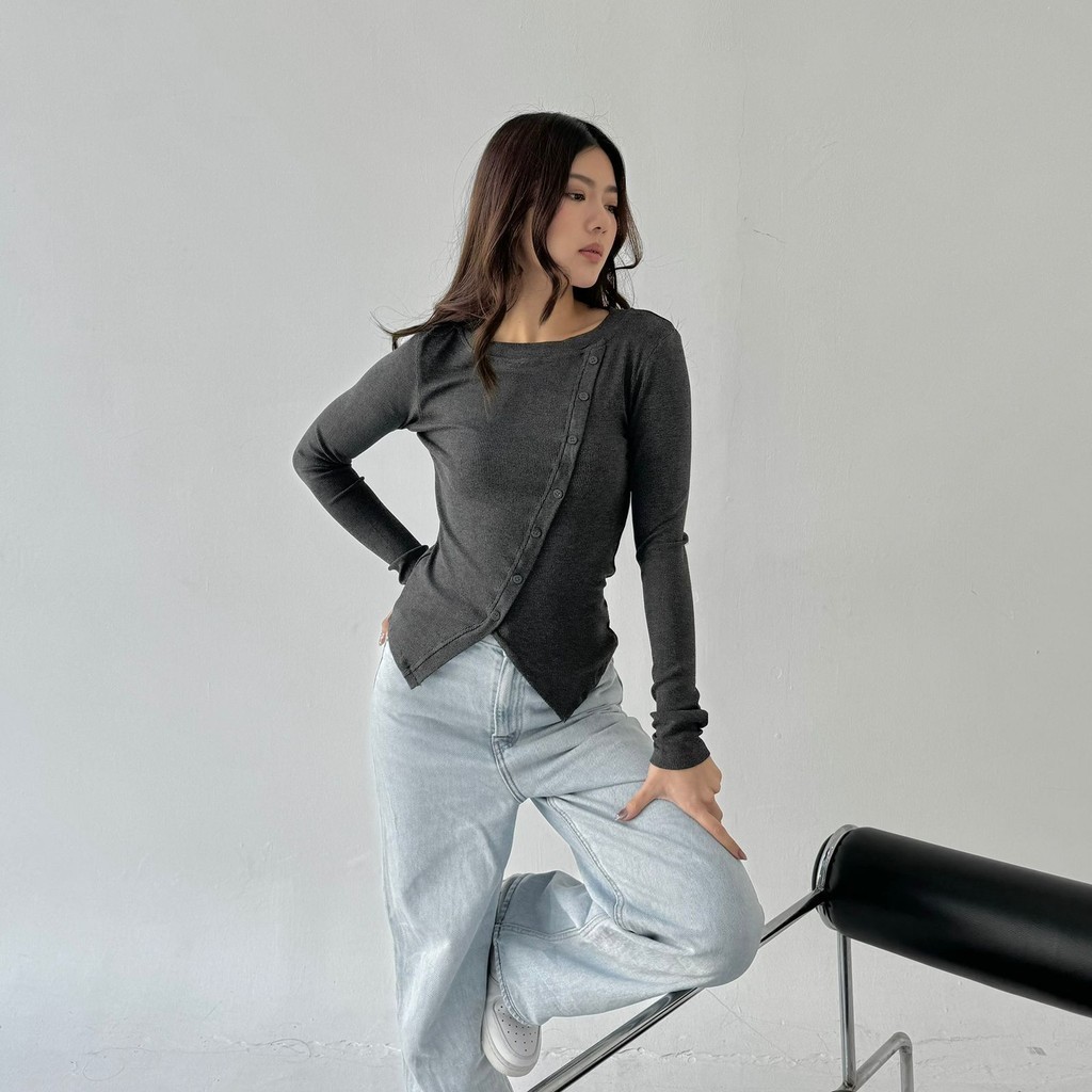 Davina Atasan Knit Wanita Korean Top Baju Knit Wanita Lengan Panjang Basic Long Sleeve