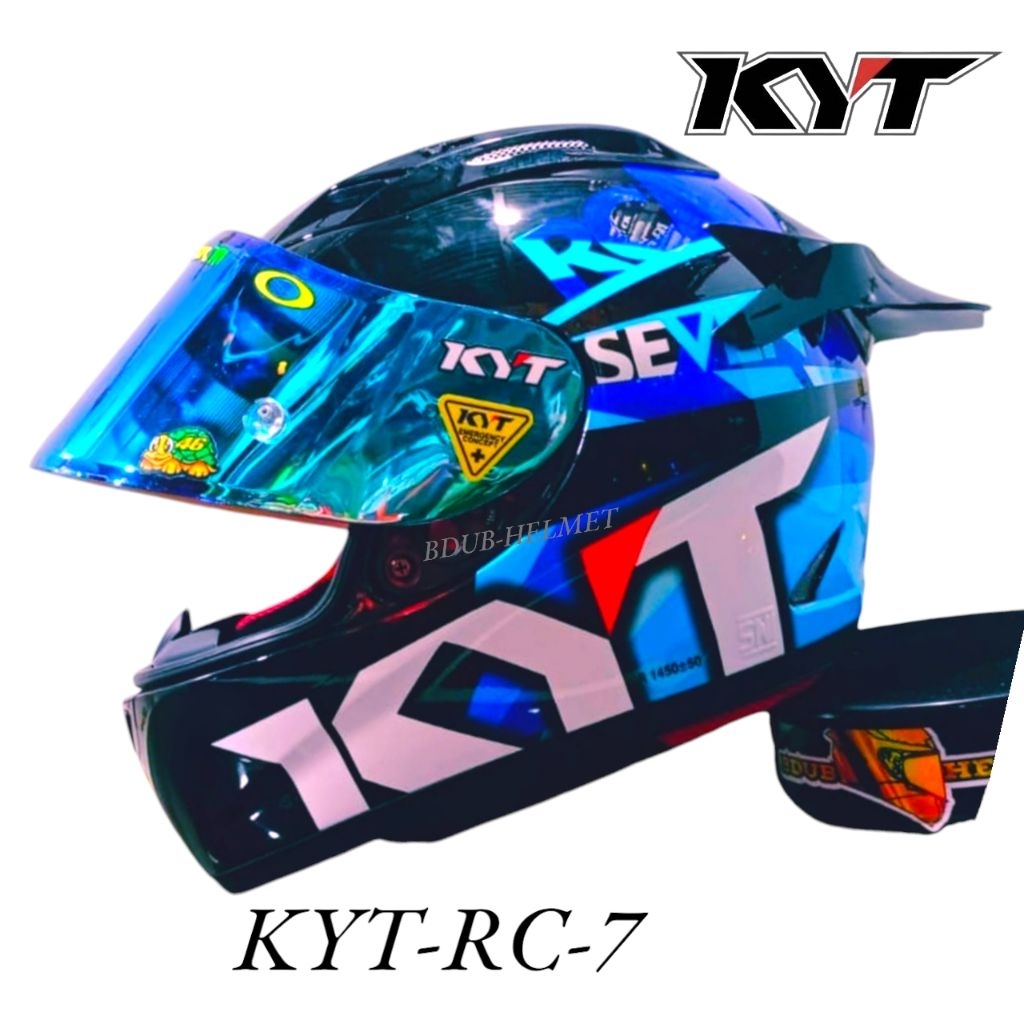 Helm full face KYT Rc 7 Seven #19 Blue paket ganteng Original KYT