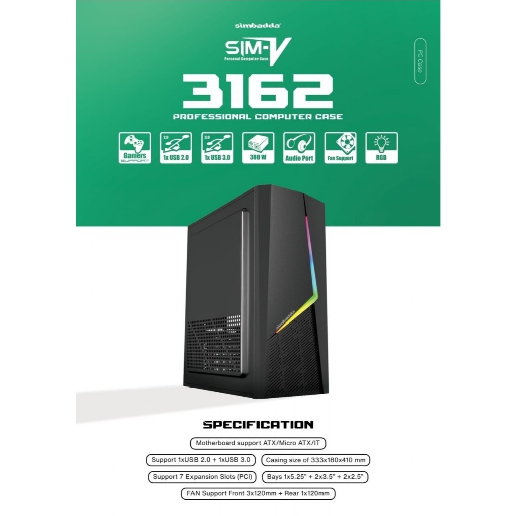 CASING CPU SIMBADA SIMV series + PSU 380W USB 2.0 USB 3.0