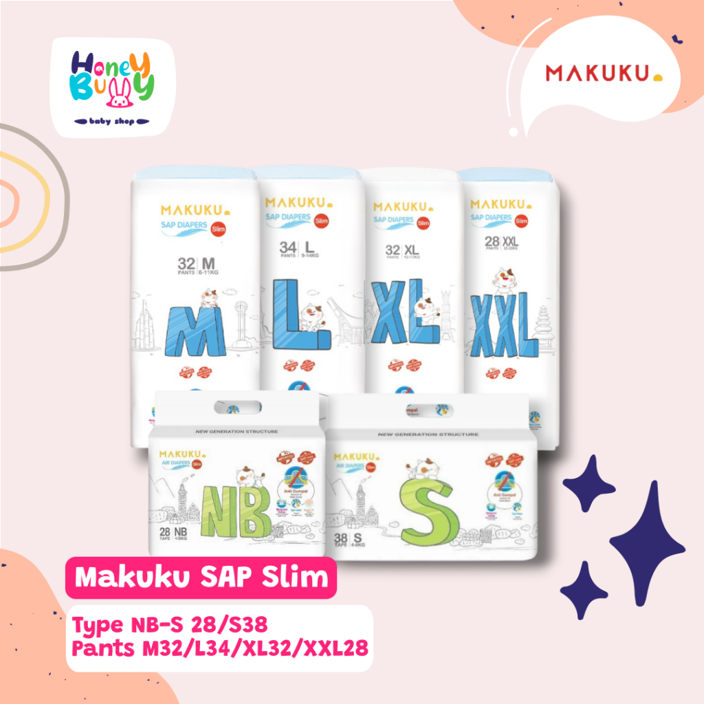 MAKUKU SAP DIAPERS SLIM TAPE NB, TAPE S, PANTS M, L, XL, XXL