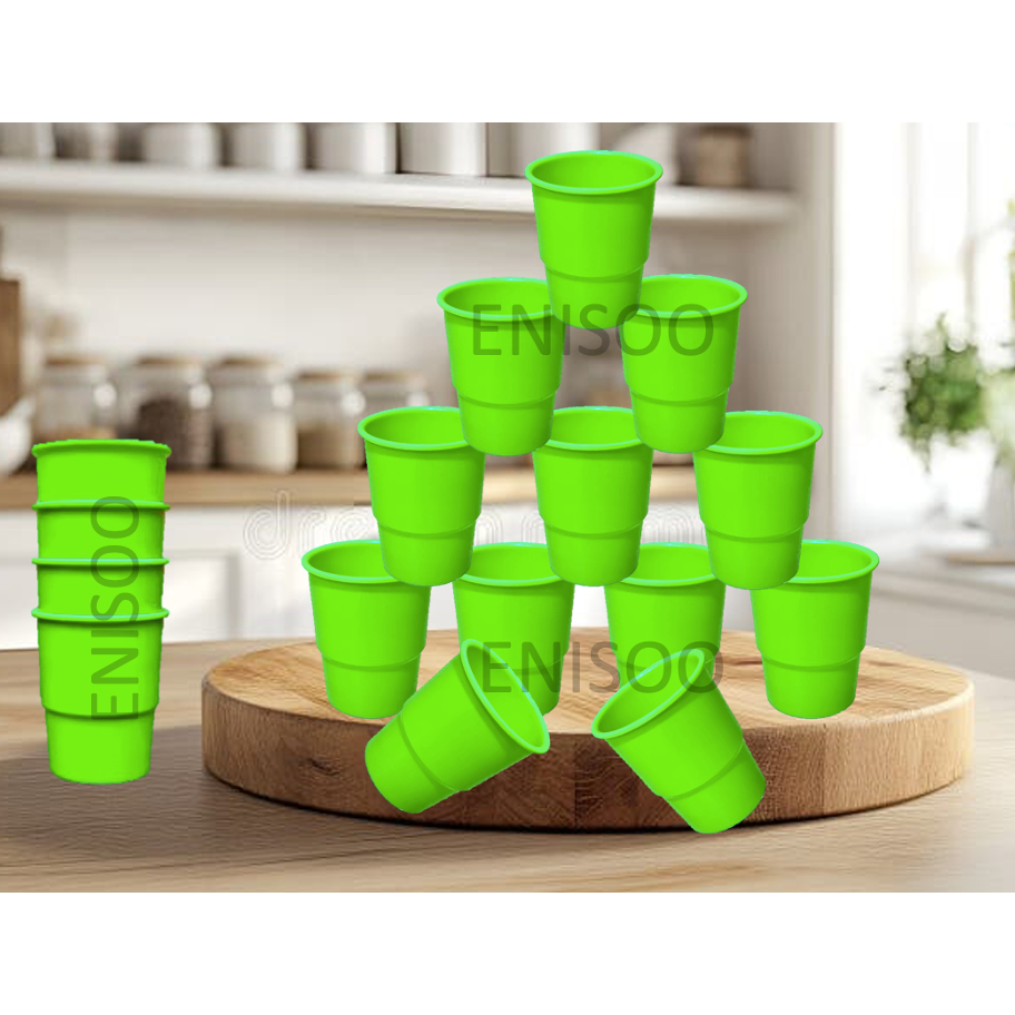 [1 Lusin = 12 PCS] Cangkir Plastik Aqua V / Gelas Plastik / Tempat Minum (Warna Random) - VITARA