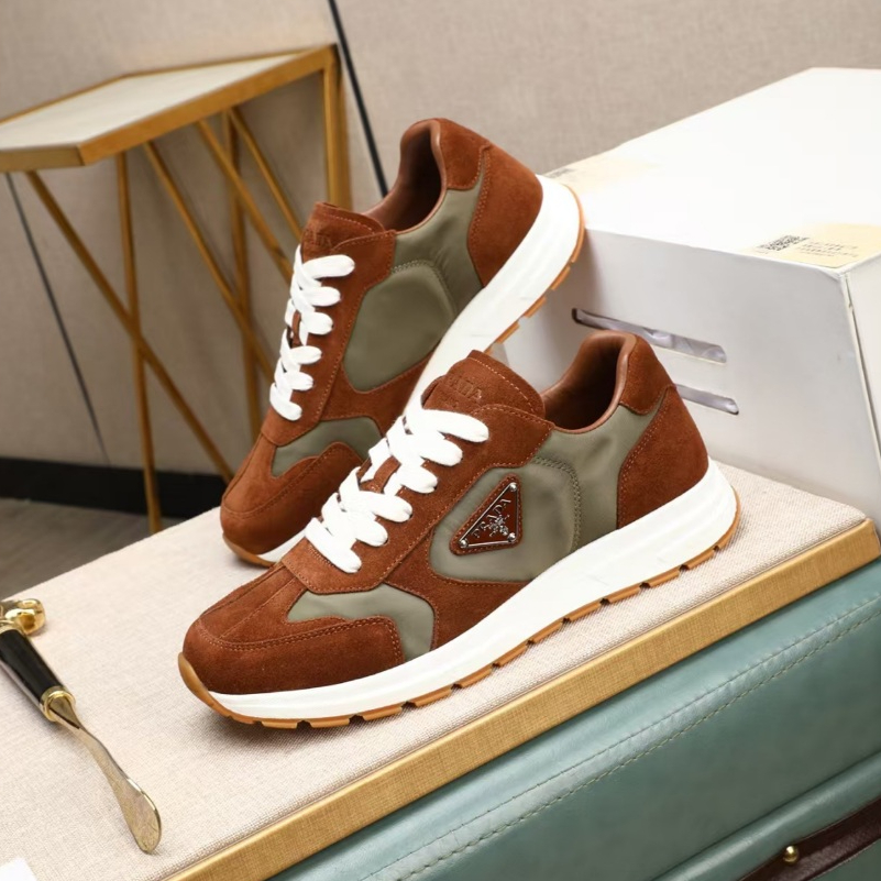 PRADA high-end men's casual shoes imported suede calf leather sports shoes comfortable running shoes