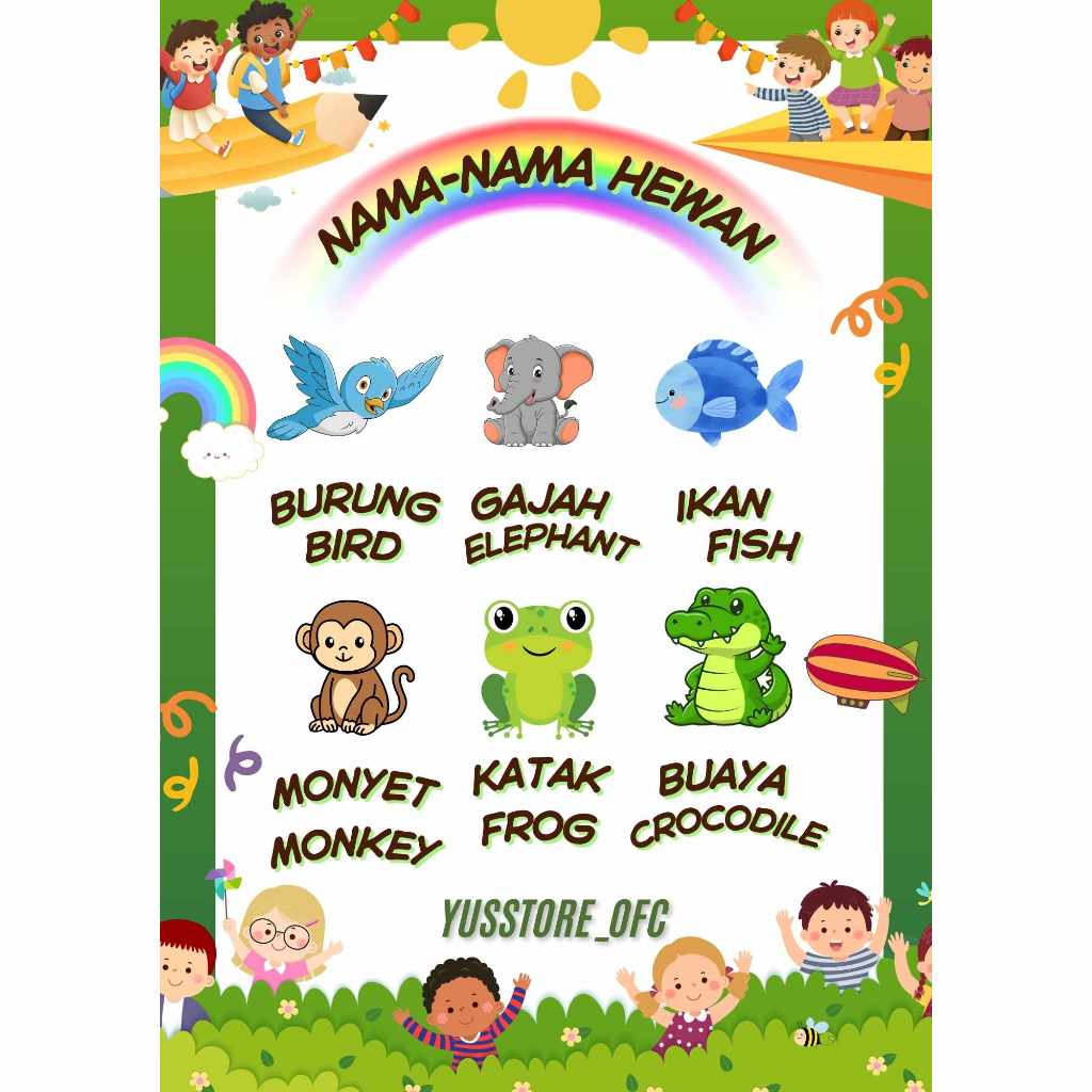 stiker dinding belajar anak 'nama - nama Hewan' 'nama - nama kendaraan' 'Custom' stiker glossy