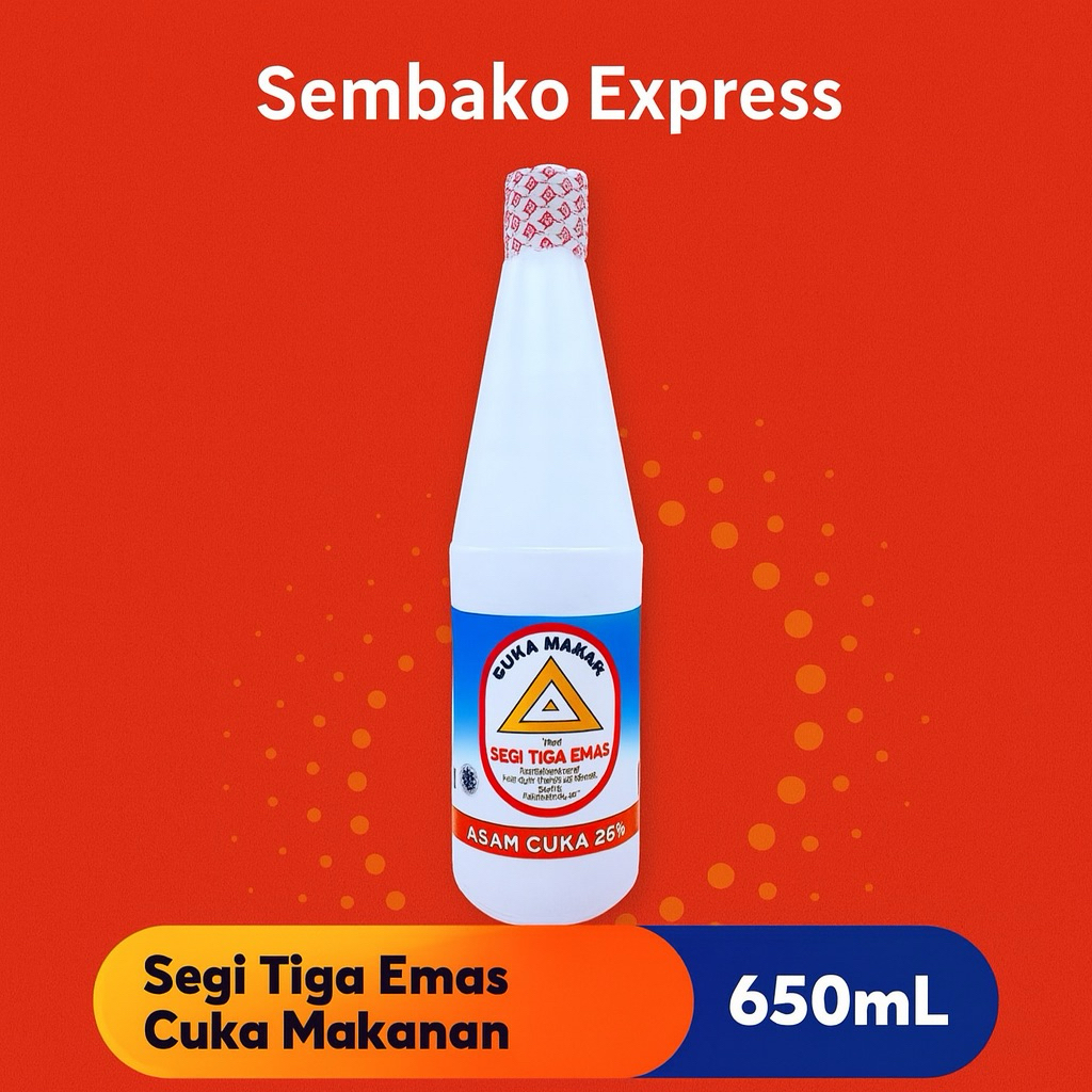 

Cuka Makan Segi Tiga Emas 650ml – Rasa Asam Segar, Bikin Masakan Lebih Nikmat