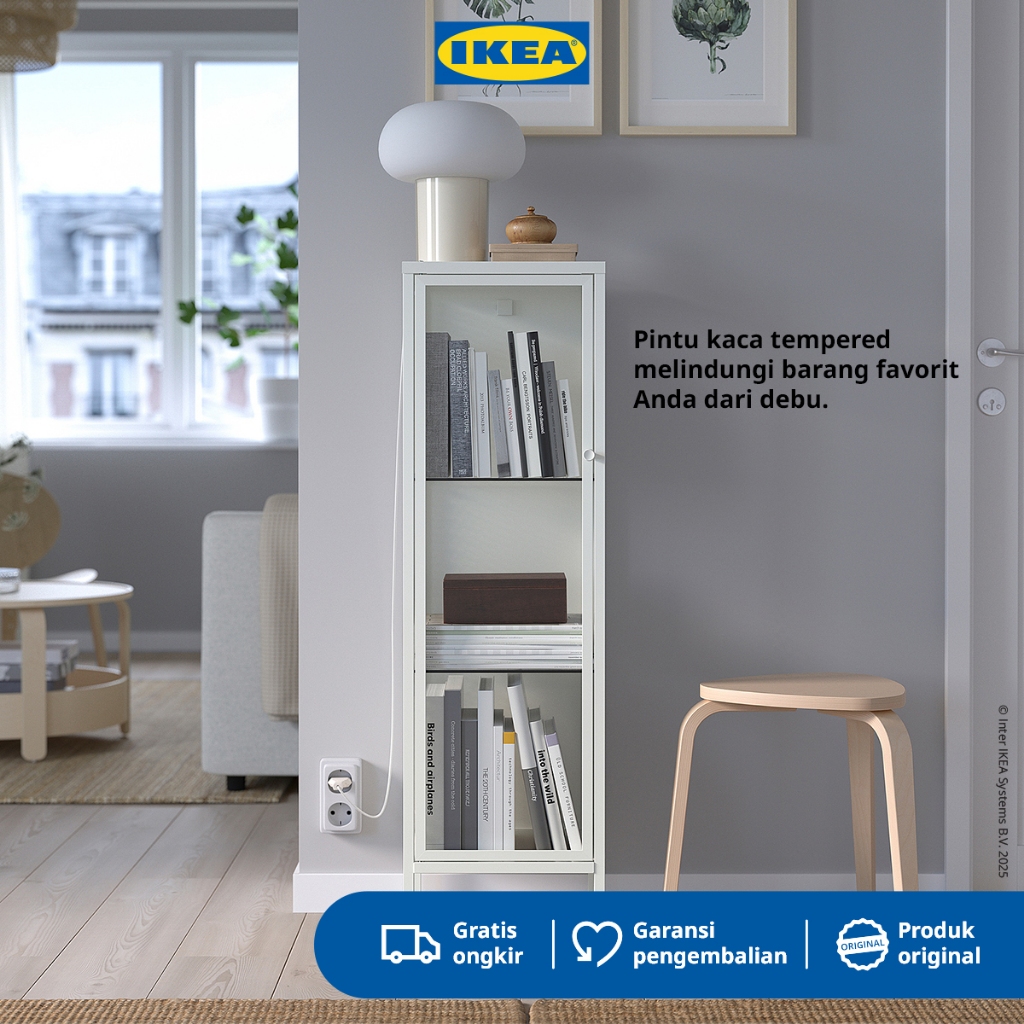 IKEA BAGGEBO Lemari Pajangan dengan Pintu Kaca 34x30x116 cm