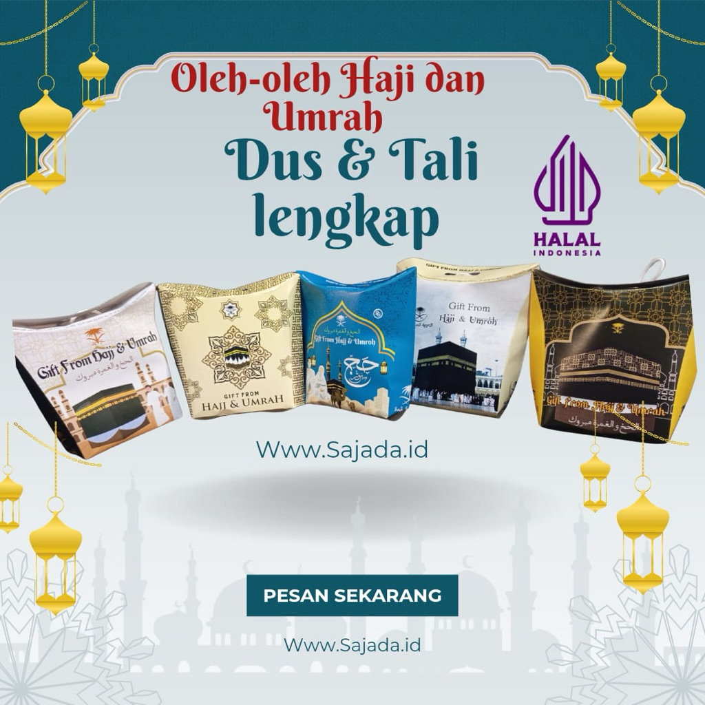 

Tas oleh-oleh haji dan umroh Idi 50Pcs. modelnya unik dengan bahan kertas di desain dengan gambar Ka'bah Madinah ini sangat pas digunakan sebagai tempat souvenir oleh-oleh haji dan umroh. Designnya yang exclusive dan elegan di finishing dengan glossy