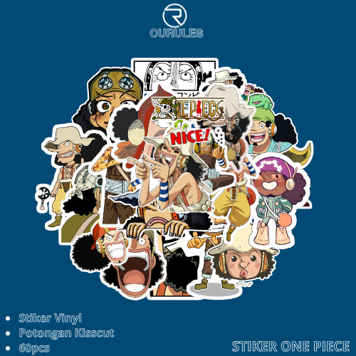 

OURULES - 60 Pcs Stiker Pack Anime One Piece USOPP Hypebeast Aesthetic 005 VinyL Glossy Waterproof