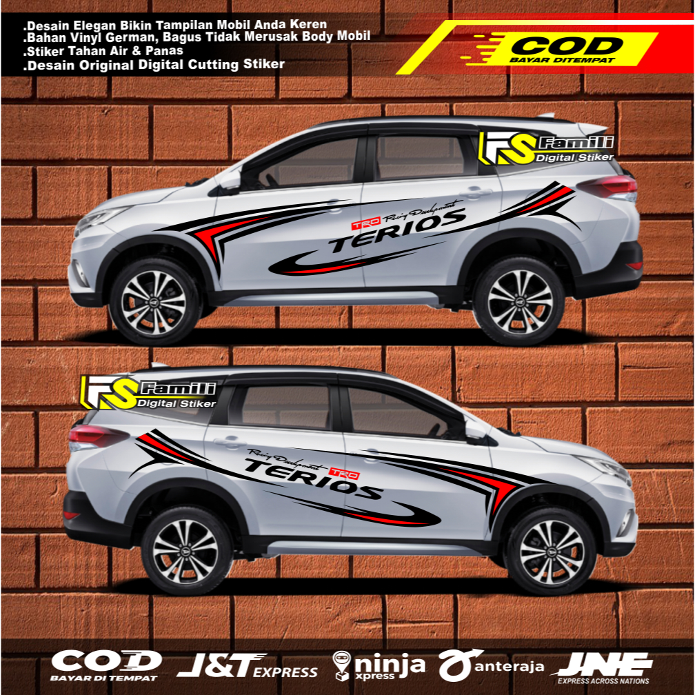 STICKER VARIASI BODY SAMPING CUTTING STICKER VARIASI MOBIL TERIOS RUSH HITAM PUTIH SILVER KEREN