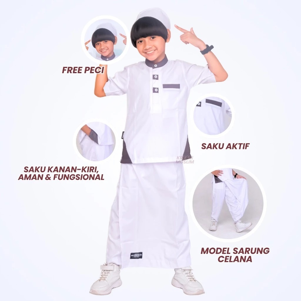 ORIZANO Set Koko Sarcel Avatar - Baju Koko Anak Cowok Bawahan Sarung Celana Toyobo Fodu Model Avatar