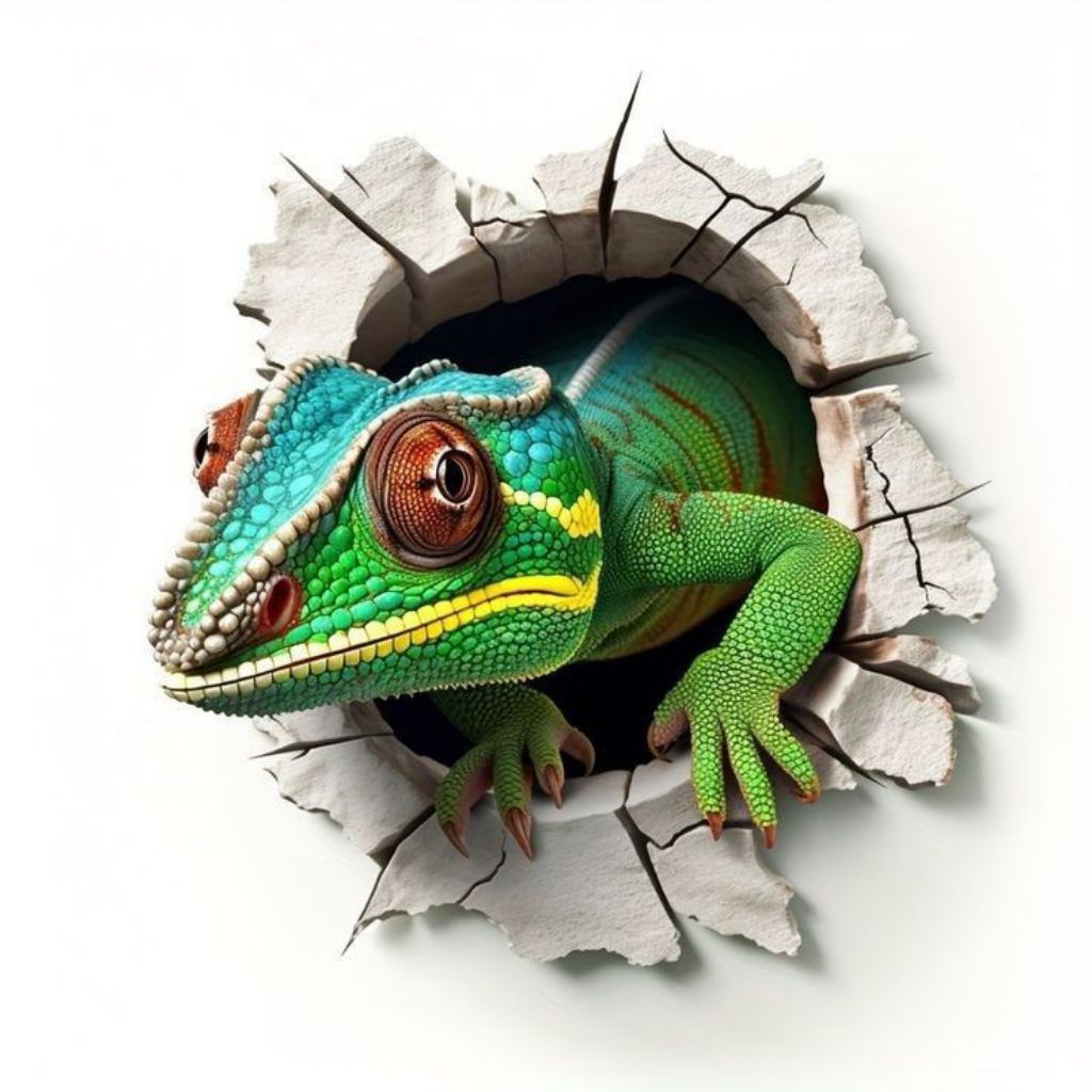 

stiker 3D bunglon keren, size 15 x 18, stiker print sudah cutting, anti air