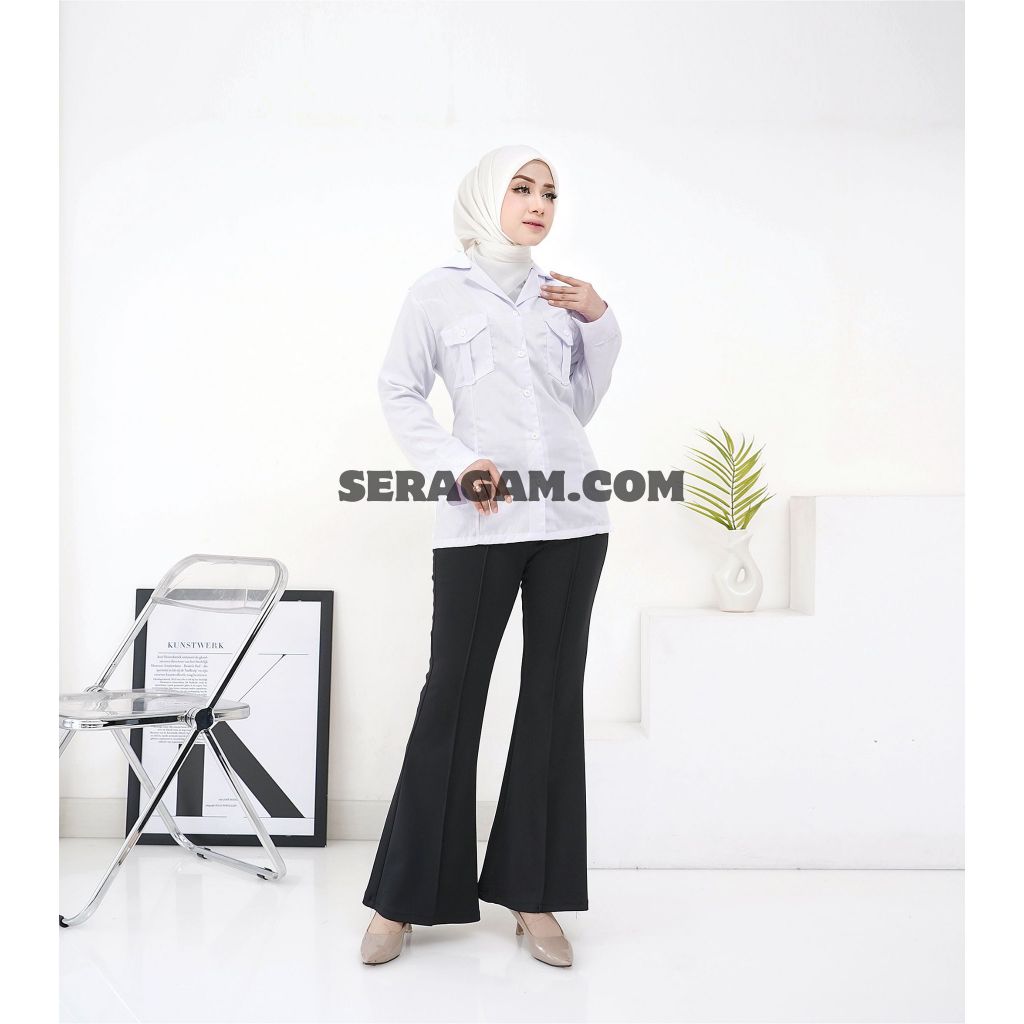 Baju PDH putih wanita KERAH REBAH ASN dilingkungan provinsi baju putih kemendagri, PPPK