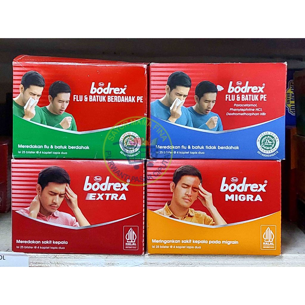 Bodrex EXTRA / Bodrex MIGRA / Bodrex FLU & BATUK PE / Bodrex FLU & BATUK BERDAHAK PE 1 STRIP @ 4 KAP