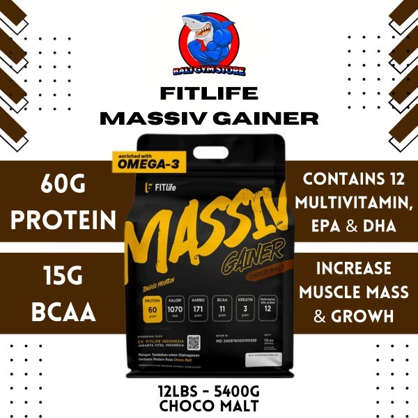 FITLIFE Massiv Protein Gainer 12lbs Bulking Weight Gain Chocolate