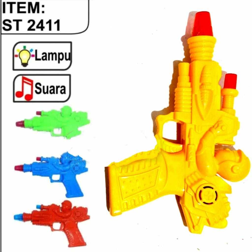(harga 2 pcs) MAINAN TEMBAK PISTOL LAMPU SUARA ST 2411