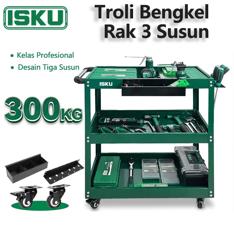 ISKU Trolly Bengkel Rak 3 Susun Trolly Trolley/Alat Perkakas Trolly/tools Tool Cart Rak