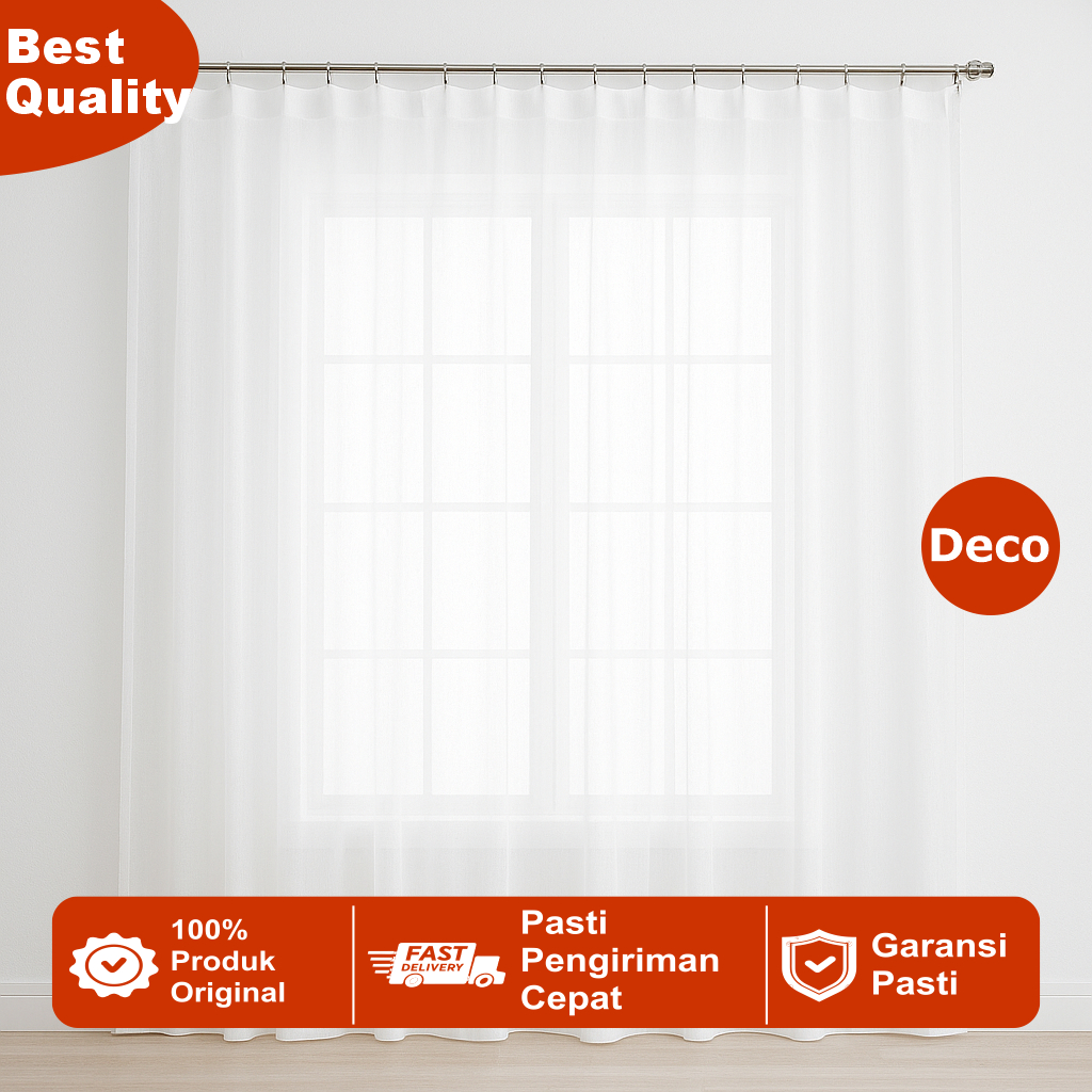 Decomart - Gorden Vitrase Polos Import Premium | Dalaman Horden Putih Transparan 100cm, 150cm, 200cm