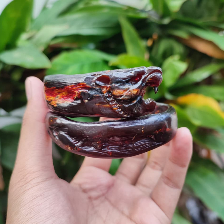 Gelang Akar Bahar Merah / Akar Bahar Merah Tembus Cahaya Ukir Macan Natural Original