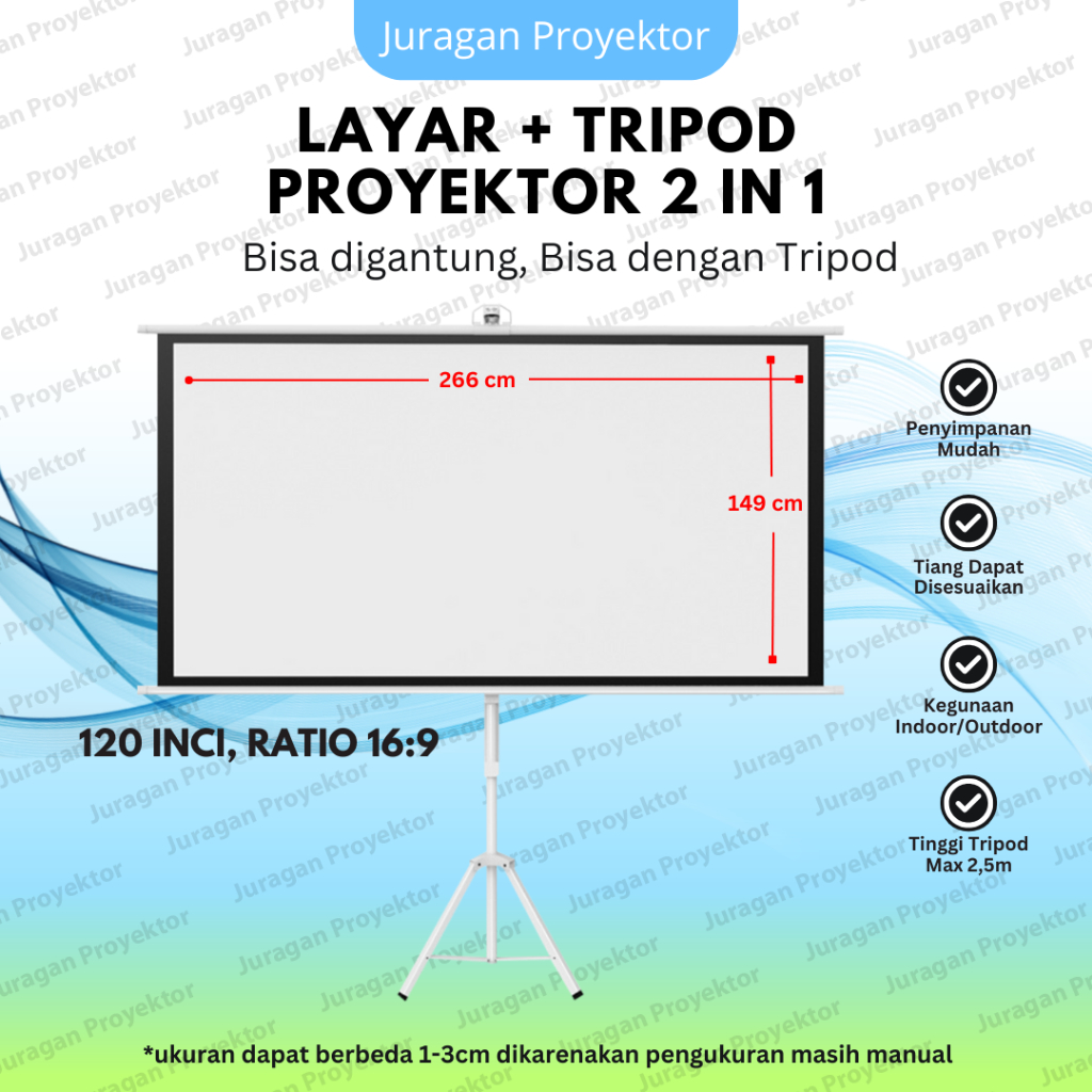Tripod Layar Proyektor 120Inch 16:9 4:3  Bisa Digantung Tripod Screen Projector 120 Inch