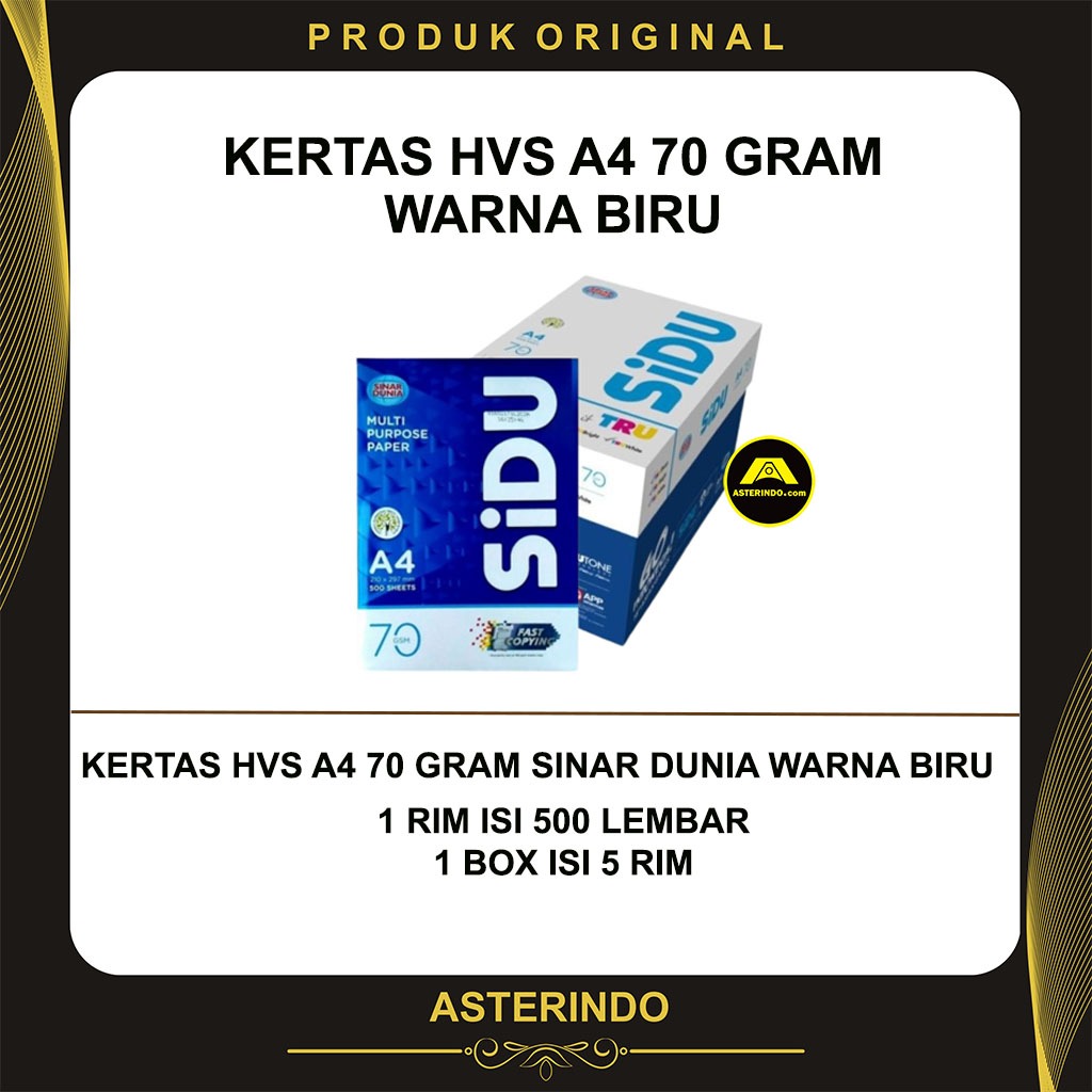Kertas HVS A4 Sinar Dunia 70 Gram Warna Biru SIDU 70 Gsm Box