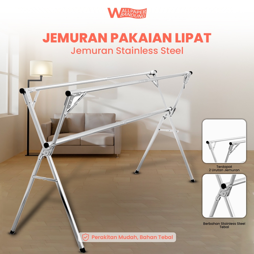 Jemuran Baju Jemuran Lipat Stainless Steel Jemuran Pakaian Anti Karat Kuat Jemuran Baju Portable