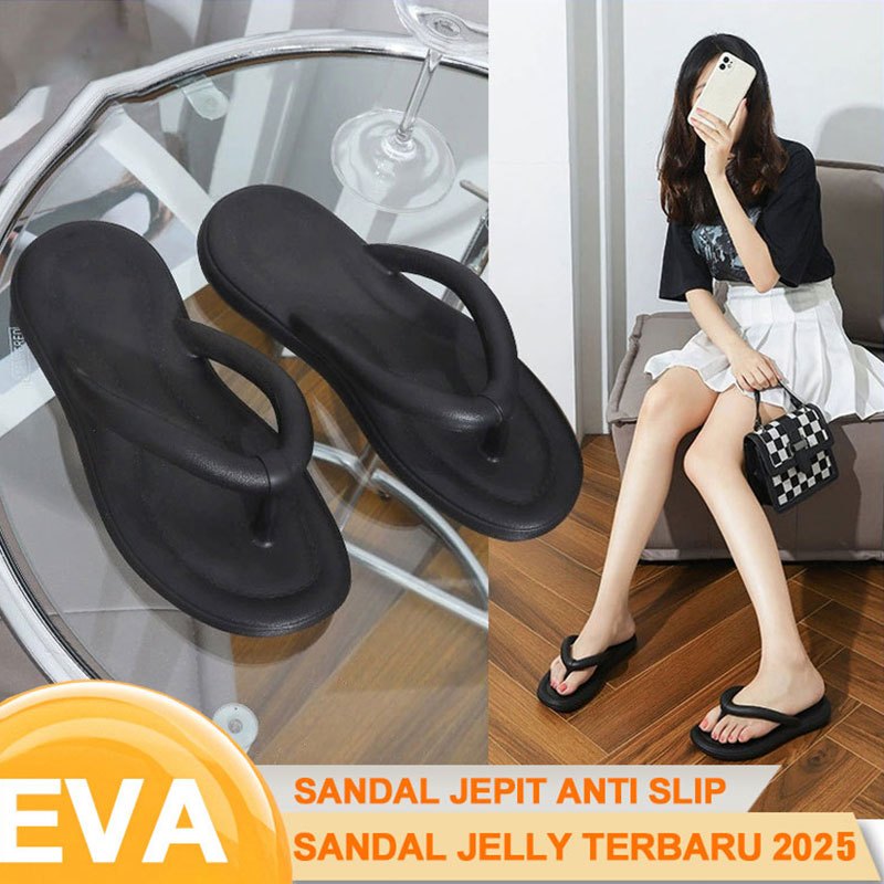 Sandal jepit karet anti selip terjangkau sandal jelly wanita sandal wanita Korea modis bahan EVA