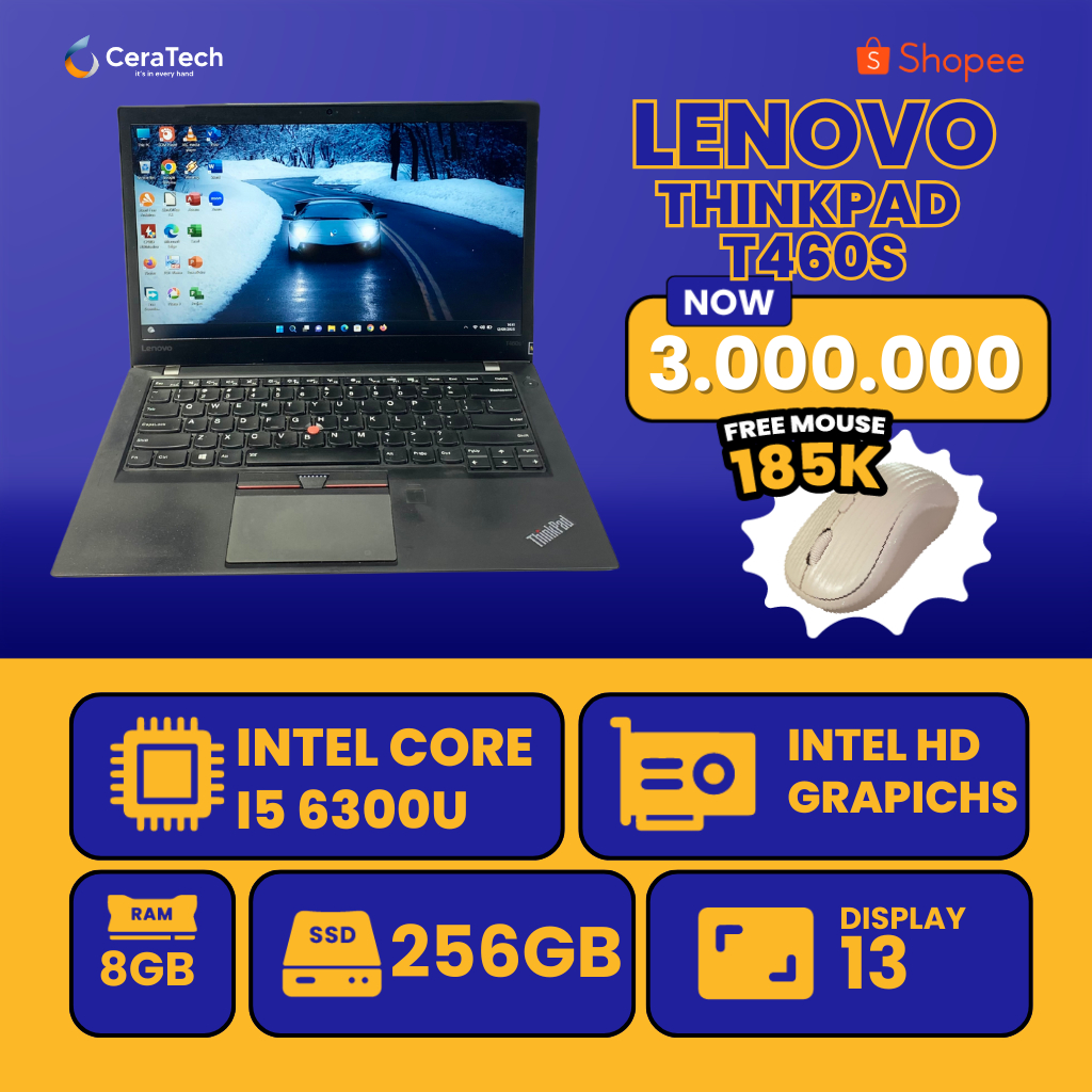 LAPTOP TERMURAH JOGJA Lenovo Thinkpad T460S - Intel Core I5 Gen 6 - Lenovo Thinkpad T460S I5 Gen 6, 