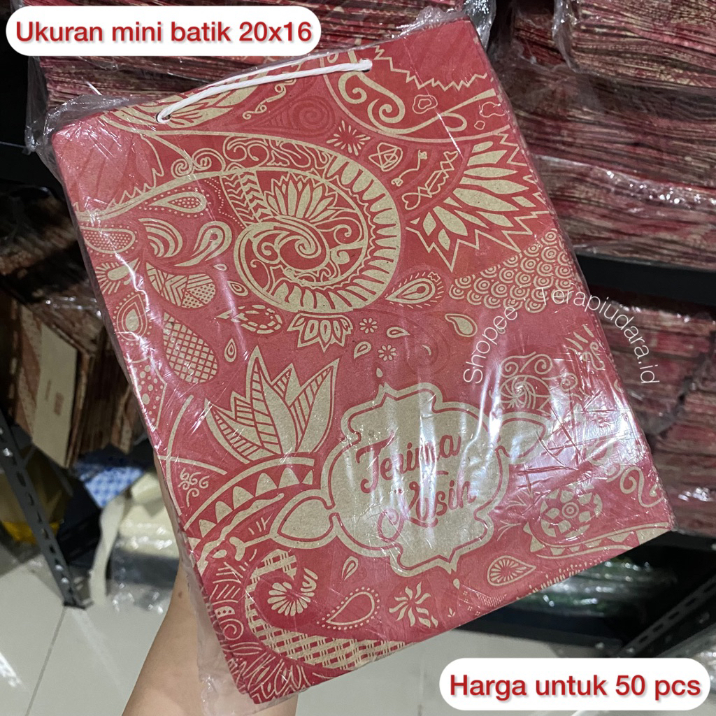 

Paket 50 pcs paperbag tas mini batik ukuran 20x16