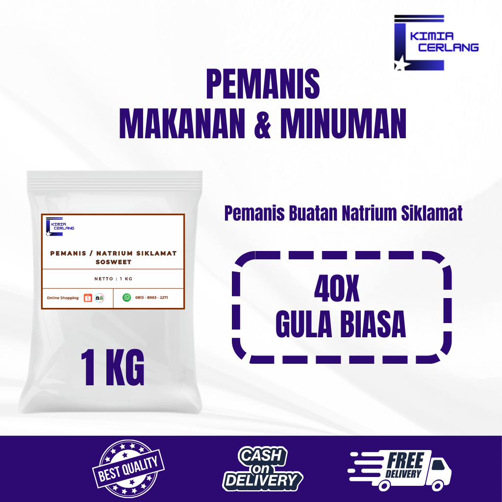 

Pemanis Makanan Minuman Setara 40x Gula Biasa / Natrium Siklamat / Sodium Cyclamate SOSWEET 1 Kg