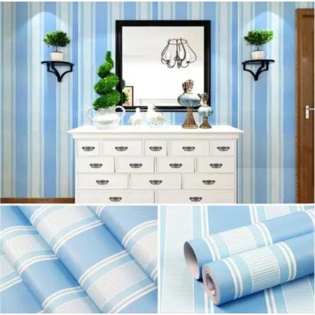 Wallpaper Dinding Motif Salur Biru Muda Wallpaper Dinding Ruang Tamu Aesthetic Wallpaper Dinding Kam