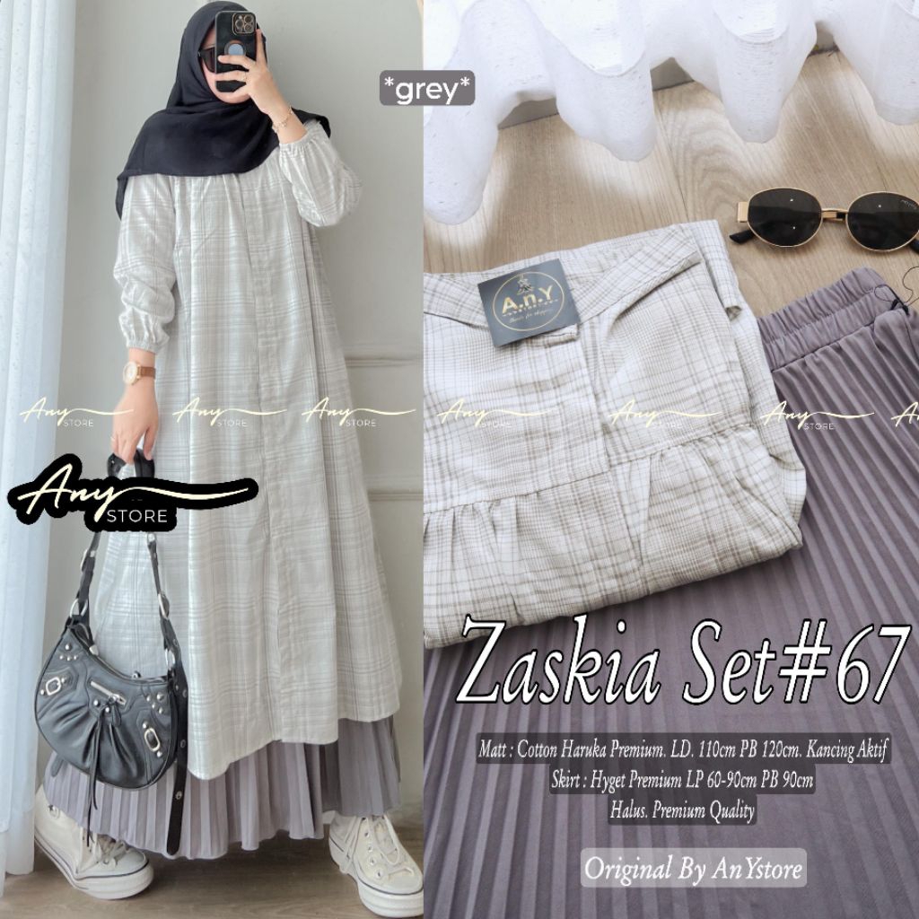 One Set Wanita Tunik Katun  Rok Plisket Hyget Premium | Gamis Busui Friendly Casual Kekinian Terbaru