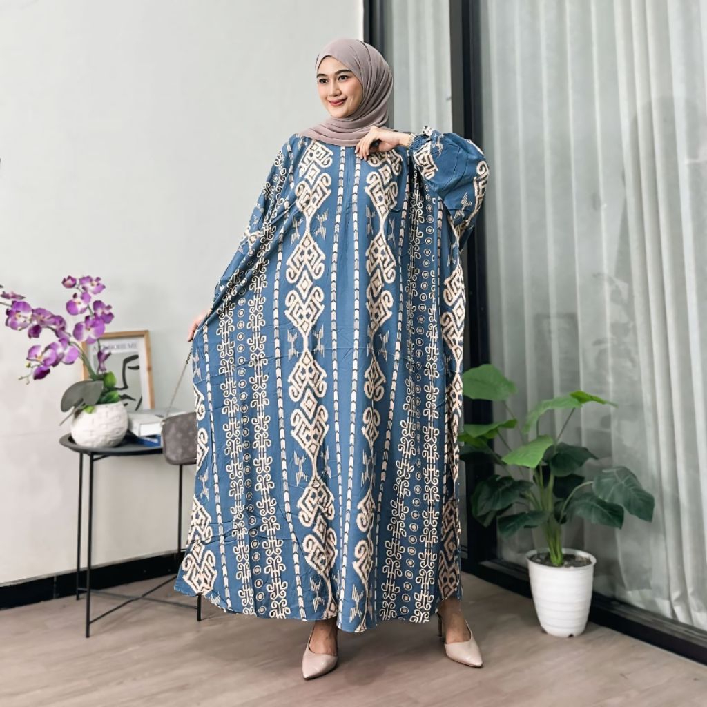 Kaftan Jumbo Premium LD 170 PB 138 – Baju Gamis Wanita Motif Etnik Lebaran Kondangan Bahan Rayon Ade