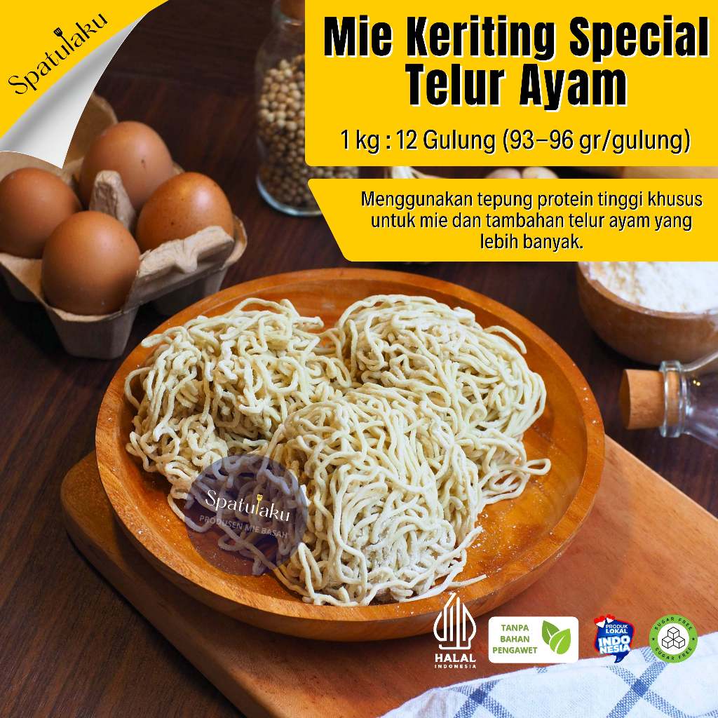 

MIE KERITING BASAH SPECIAL Telur Ayam untuk bakmie, mie ayam, yamin, ramen dll