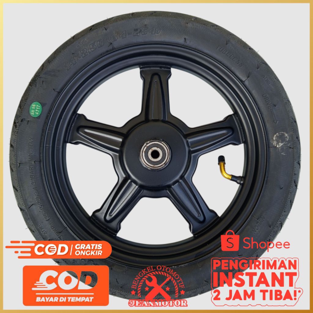 Ban + Velg Ring 10 (14x2.50) Sepeda Listrik / Motor Listrik – Bisa Depan & Belakang Tromol Rem