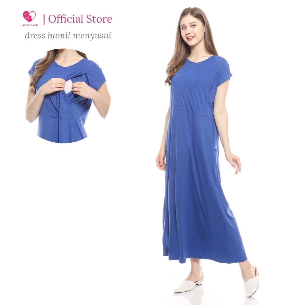 Happymomma - Dress Busui Friendly Bukaan Kanan Kiri Panjang Lengan Pendek Avis