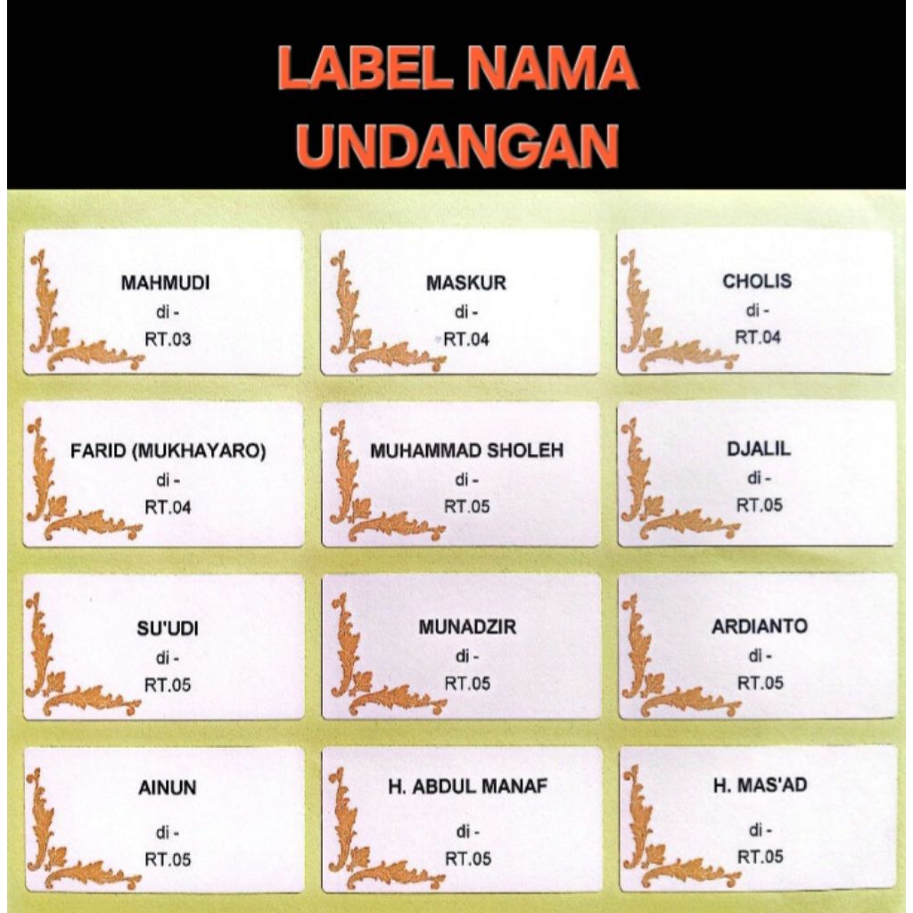 Label nama undangan | stiker nama undangan motif
