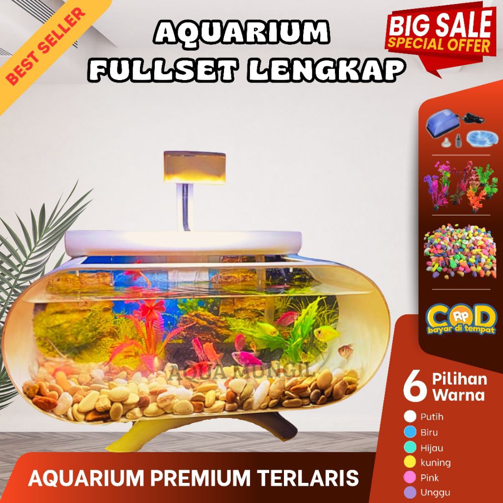 Aquarium Mini Fullset Dengan Air Terjun/Aquarium Mini/Aquarium Akrillik/Aquarium Minimalis Fullset