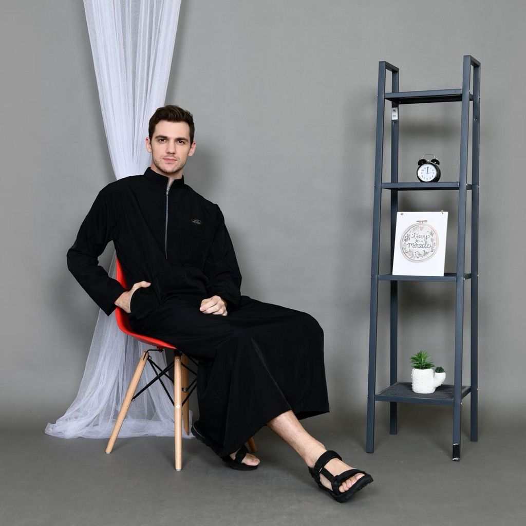 Jubah Khaleed Pria - Jubah Katun Toyobo Premium - Gamis Pria Dewasa Hitam Polos- Gamis Pria Terlaris