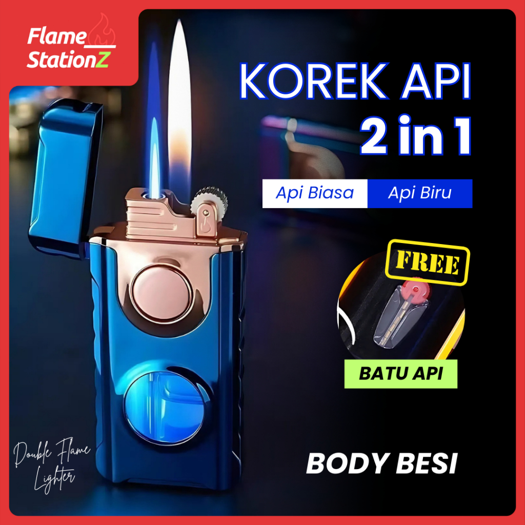 Korek Api Gas 2 Mode Api FREE BATU API, Bara & Api Lilin Anti Angin | Korek 2 In 1 Bisa Diisi Ulang
