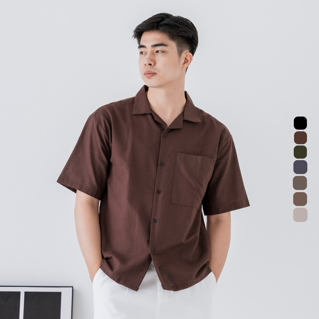Osakaa - Cuban Linen Bowling Shirt | Kemeja Linen Lengan Pendek Coffe