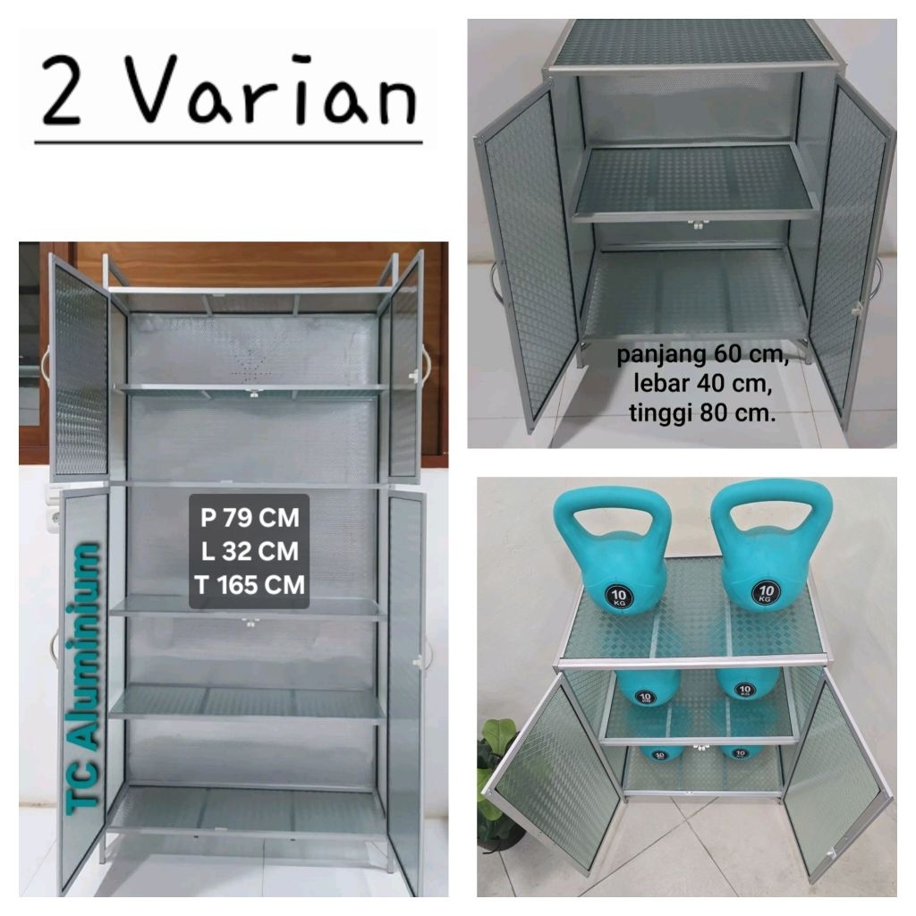 TC ALUMINIUM 60x40x80 79X32X165 LEMARI RAK SERBAGUNA ALUMINIUM 15U SUSUN KACA MOTIF DAPUR MULTIFUNGS