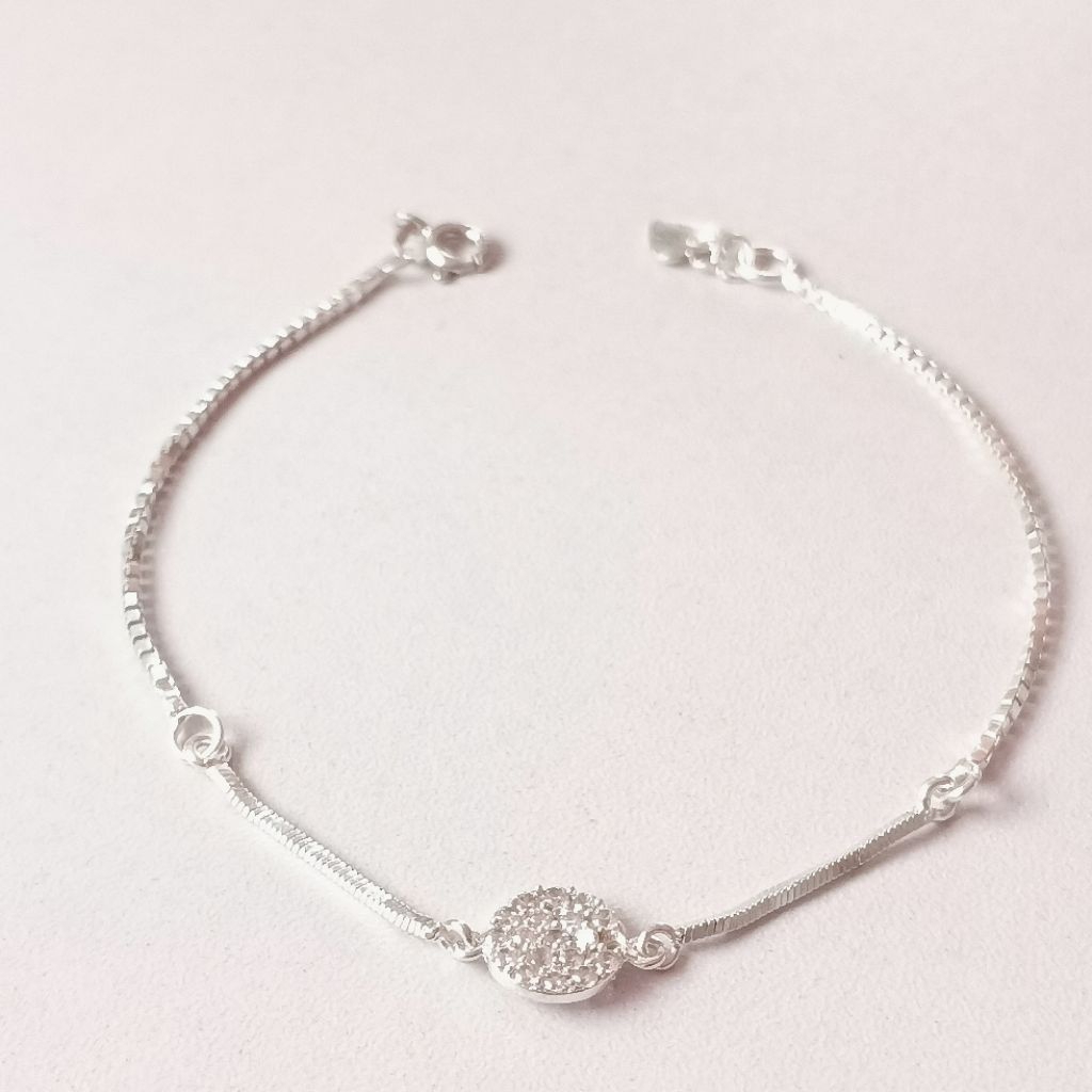 Gelang Tangan Wanita Model Terbaru Perak Asli Silver 925 Lapis Emas Putih/Gelang Rantai Model Italy 