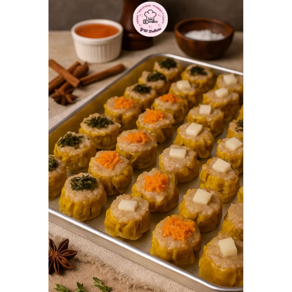 Dimsum Ayam Premium Frozen Food Isi 10 pcs – Original Wortel & Mentai Saus Creamy Gurih Pedas Halal 